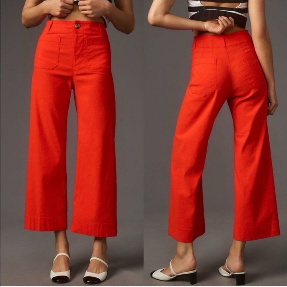 Anthropologie Maeve The Colette Cropped Pants Linen Blend Bohemian Modern